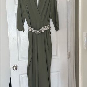 Elegant Olive Green Wrap Dress